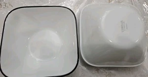 CORELLE Set of 6 Square Cereal Bowls Timber Shadow (White/Black Rim) 6.5" - Picture 1 of 2