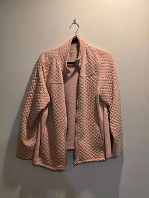 Croft & Barrow Womens Quilted Jacket Size XL Full Zip Sweater with Pockets Beige - Image 1 of 4