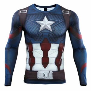 Avengers Endgame Captain America T-Shirts Cosplay Advanced Tech Compression Tee - Picture 1 of 10