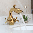 Gold Dragon-shaped Bathroom Basin Sink Mixer Vanity Faucet 2 Handles 1 Hole Taps