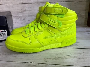 Fila Women's F-14 Safety Yellow Leather Cushioned High Top Tie Sneakers Size 9 - Picture 1 of 11