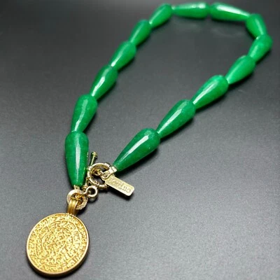 Collar Jade Verde Piedras Preciosas Naturales Joyería Cierres Oro 14k y Moneda Romana Foto 1 de 2