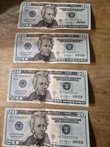 4x 2004 Twenty Dollar Bill $20 4 Consecutive Notes Fancy Serial Number - Picture 1 of 1