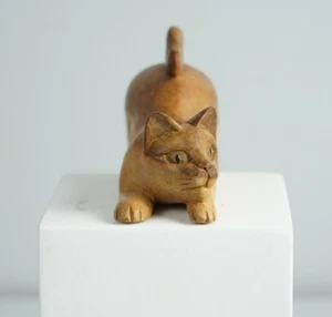 Wooden Cat Figurine, Animal Statue, Wood Carving, Handcrafted, New Year Gift - Picture 1 of 10