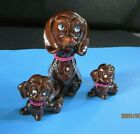  Porcelain Brown Dog Chain Family Mid Century Retro Kitsch