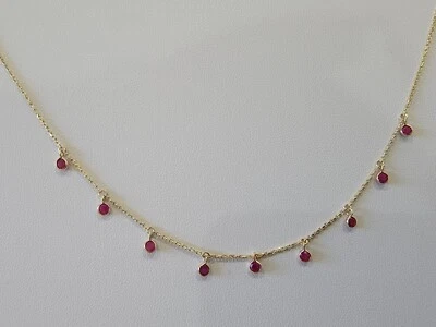 14k Yellow Gold Necklace With Genuine Natural Ruby 3mm Round  16+2 " - Image 1 of 4