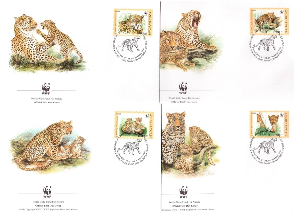 FDC Azerbaijan set 2005 Wild Cats Leopard WWF - Image 1 of 1