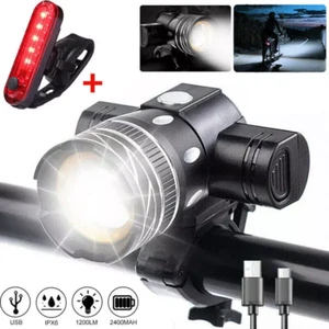 Rechargeable LED Mountain Bike Lights 20000LM Bicycle Torch Front &Rear Lamp Set - Picture 1 of 15
