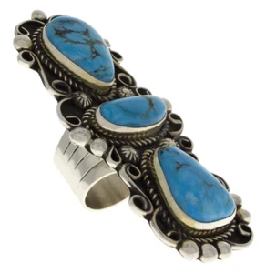 7.5 - Kingman Turquoise Statement Ring By Navajo Artist Leslie Nez - Imagen 1 de 4