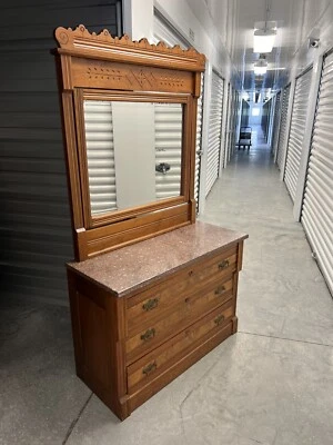 Walnut Dresser with Matching Mirror and Granite Countertop - Image 1 of 4