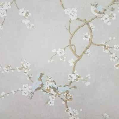 York Bird With Blossoms Hand Painted Silver French HP0325 Asian Floral Wallpaper - Image 1 of 4