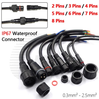 2/3/4/5/6/7/8 Pin IP67 Outdoor Waterproof Electrical Cable Wire Connector Plug - Image 1 of 4
