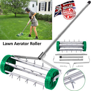 Garden Lawn Aerator Grass Roller With 3 Level Adjustable Telescopic Handle UK