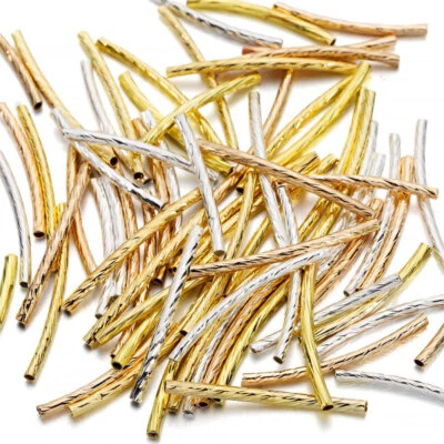 200Pcs 2x35mm Silver Platinum Color Curved Brass Tube Bar Twisted Metal Beads US - Image 1 of 4