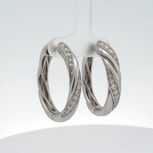 18k White Gold Twist Hoop Earrings 0.75ct Natural Diamonds | Elegant Braided Des - Picture 1 of 2
