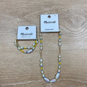 Neu mit Etikett Madewell Süßwasserperlen Rocailles Halskette und Armband Set Vintage Gold - Bild 1 von 6