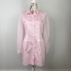BWLDR Mujer Rosa Algodón Abotonado Camisa Vestido Mangas Transparentes Forrado Talla 12 Nuevo - Imagen 1 de 13