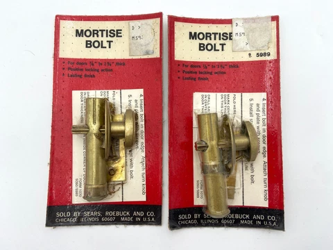 Lot of 2 NOS Vtg SEARS Roebuck Mortise Bolt Door Lock 5989 New Old Stock Sealed Cover