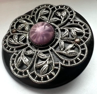 XL Vintage collectible bakelite Jeweled button ~Purple stone~1-11/16"~A8 - Image 1 of 3