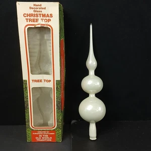 Albero di Natale vintage vetro soffiato a mano bianco topper ornamento 12" scatola originale - Foto 1 di 16