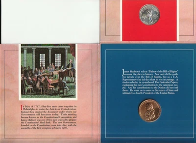 SILVER 1/2 DOLLAR WEST POINT JAMES MADISON 1993 W BILL OF RIGHT COMMEM MEDAL SET - Image 1 of 4