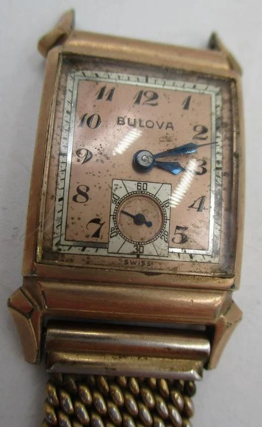 Vtg 1930s? Bulova 10k GF Sub Seconds Dial Art Deco Rose Gold Rectangle Mens - Image 1 of 1