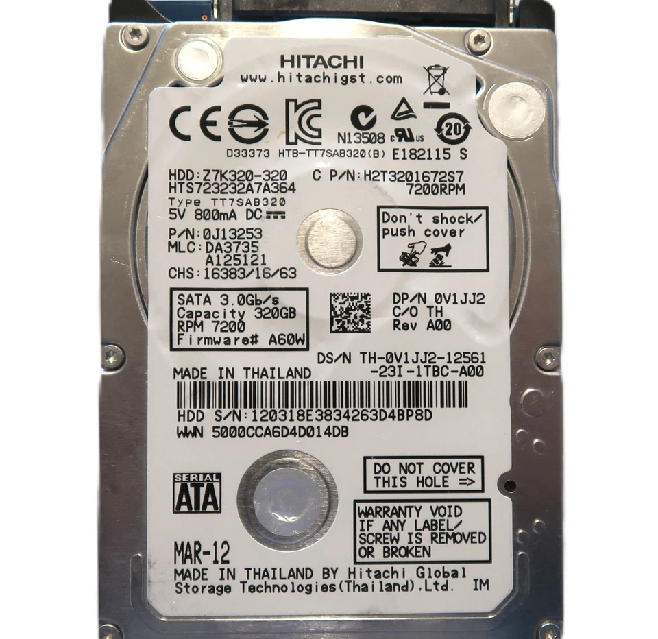 Hitachi HTS723232A7A364 0J13253 DA3735 (1203) Thailand 320gb 2.5" Sata MAR-12 - Image 1 of 1