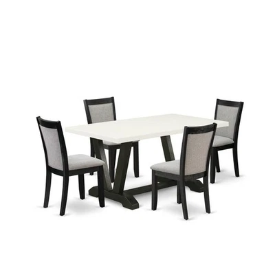 V626MZ606-5 5 Piece Table Set - Linen White Kitchen Table with 4 Shitake... - Image 1 of 4
