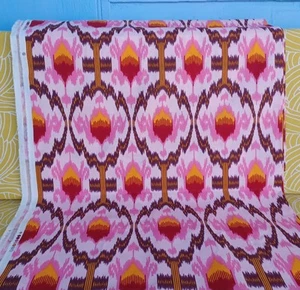 Bold IKAT Upholstery Cotton Fabric 3.75 yds Pink Saffron Dk Red Brown New 54" W - Picture 1 of 3