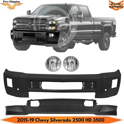 前保险杠可喷漆和雾灯套件适用于 2015 - 19 雪佛兰索罗德 2500 HD 3500 — 第 1/4 张图片