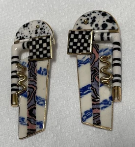 PENDIENTES DE PORCELANA DE DISEÑO ABSTRACTO VINTAGE Y ÚNICOS DE CYNTHIA CHUANG - Imagen 1 de 14
