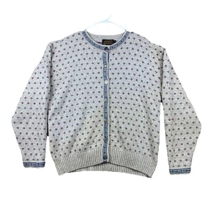 Vintage Eddie Bauer Wolle Strickjacke Pullover L Made in Hong Kong Schneeflocke Knöpfe - Bild 1 von 9