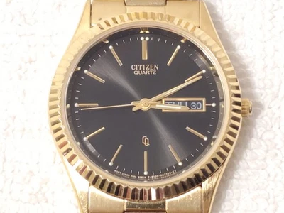 Reloj Citizen CQ de Colección Para Hombre Día Presidencial Fecha Chapado en Oro Esfera Negra Foto 1 de 4
