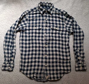 Polo Ralph Lauren Shirt Mens S Cream Navy Long Sleeve Plaid Lined Flannel /523 - Picture 1 of 8