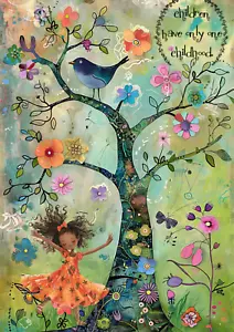 ACEO Artist Trading Card 2.5x3.5 Girl Dancing Forest Scene Miniature Art Print - Picture 1 of 3