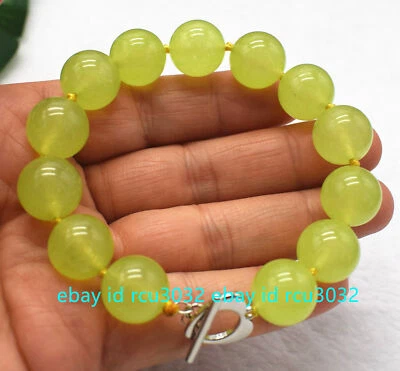 14mm Natural Green Peridot Round Beads Gemstone Stretch Bracelet 7.5 inch AAA - Image 1 of 4