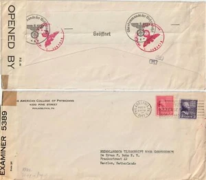 US to Netherlands PHILADELPHIA 2c 3c Prexie Coils DUAL CENSOR Medical 1941 - Picture 1 of 1