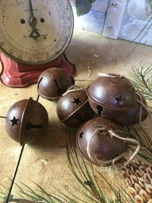 Juego/6 Primitivas Campanas Tintineo Oxidadas Estrella de Navidad 2 3/8" 60mm Artesanía con Yute Foto 1 de 4