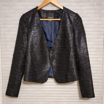 复古 Trouve 开襟西装外套女式 XS 码黑色珠光人造蛇皮  — 第 1/4 张图片