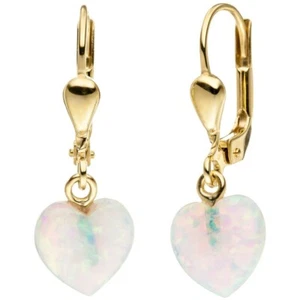 Paio Orecchini Pendenti Cuore Cuori Di Opale & 333 Oro per Donna - Picture 1 of 1