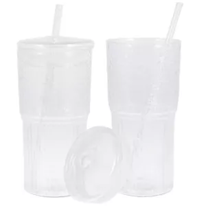 2Pcs Glass Cup with Lid and Straw Transparent Iced Coffee Cups 600 ML qiqSR - Picture 1 of 10