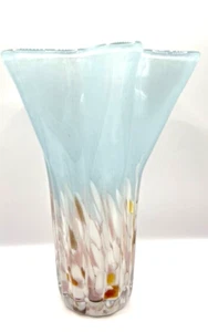 Light Blue, rose, gold speckles spotted blown art glass vase Large - Picture 1 of 10