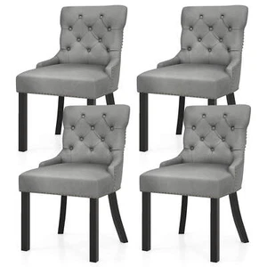 Set of 4 Upholstered Dining Chairs w/ Rubber Wood Legs Padded Seat Nailhead Trim - Picture 1 of 8