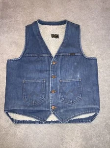 vintage wrangler denim vest Size S/M Small Medium Faux Sherpa Lined Trucker - Picture 1 of 7