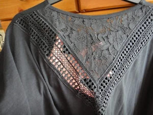 SIMPLY BE BLACK COTTON T-SHIRT Grown On Sleeves Ladder Stitch Lace V Back Top 26 - Picture 1 of 13