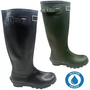 MENS LADIES SLIP ON RUBBER WATERPROOF RAIN WELLINGTONS WELLIES BOOTS SHOES SZ - Picture 1 of 13