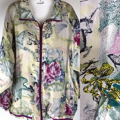 Vtg Jacket Unicorn Print Artsy Fantasy Silk Track Zip Laura Katherine oversized - Image 1 of 4