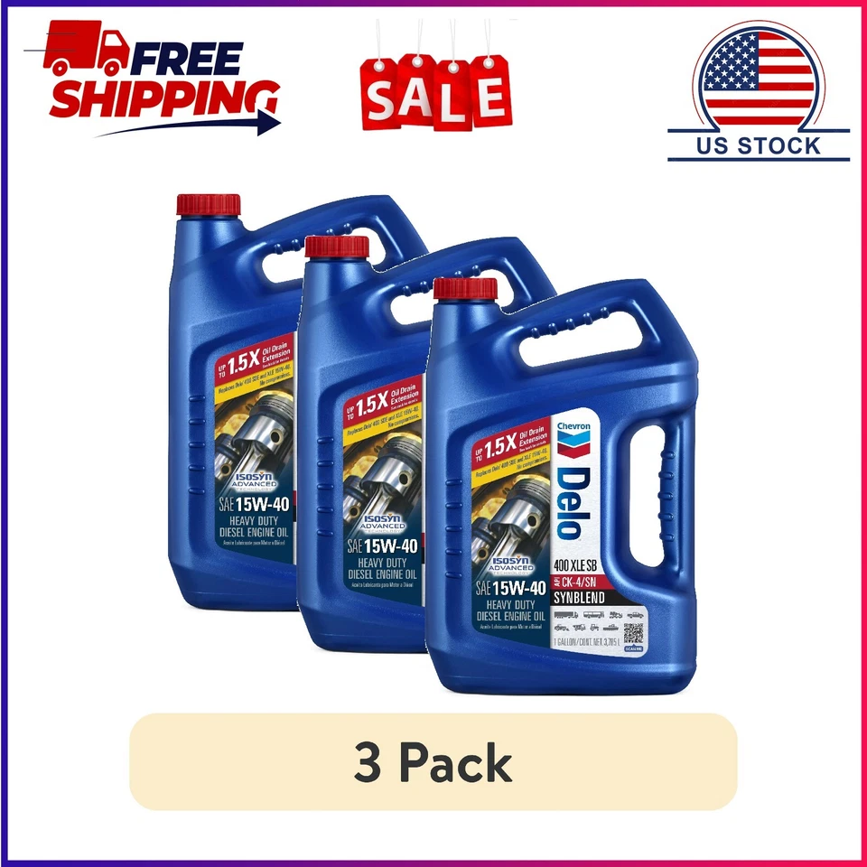 (Paquete de 3) Aceite de motor diésel de alta resistencia Delo 400 XLE SB mezcla sintética SAE 15W-40 Foto 1 de 4