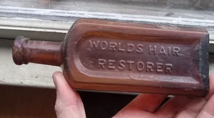 MRS.S.A.ALLEN'S WORLDS HAIR RESTORER NEW YORK AMBER APPLIED LIP 1880 HAIR BOTTLE - Picture 1 of 13