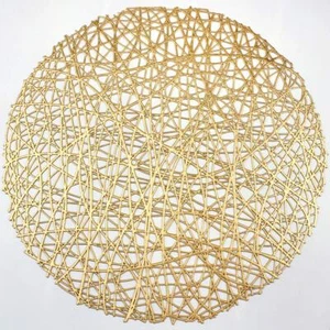Gold Round Placemats For Dinner Table Set Of 6 Metallic Hollow Out Line Circle T - Picture 1 of 7